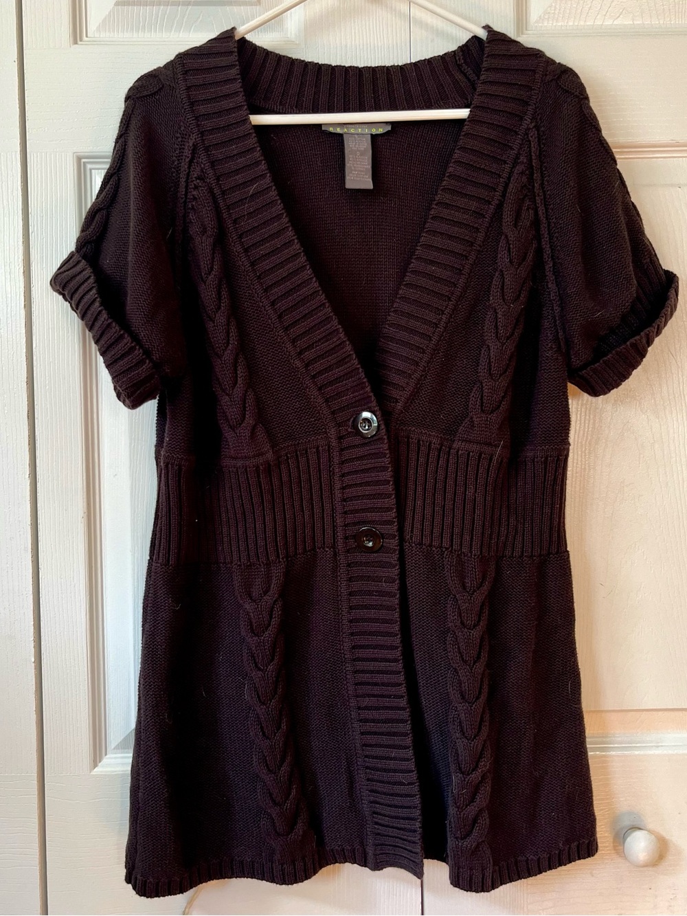 Kenneth Cole Reaction Brown Short-Sleeve Cable Knit Cardigan